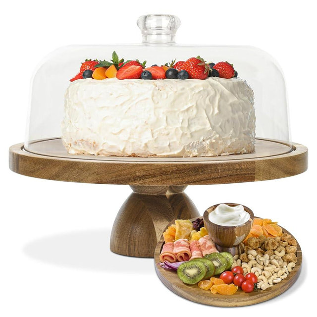 Wooden Cake Stand with Dome Lid, Round 2-in-1 Dessert Table Display Set,Elegant Display & Storage for Cakes, Cupcakes, and Pastries - Ideal for Parties, Birthdays, Weddings, and Holiday Celebrations