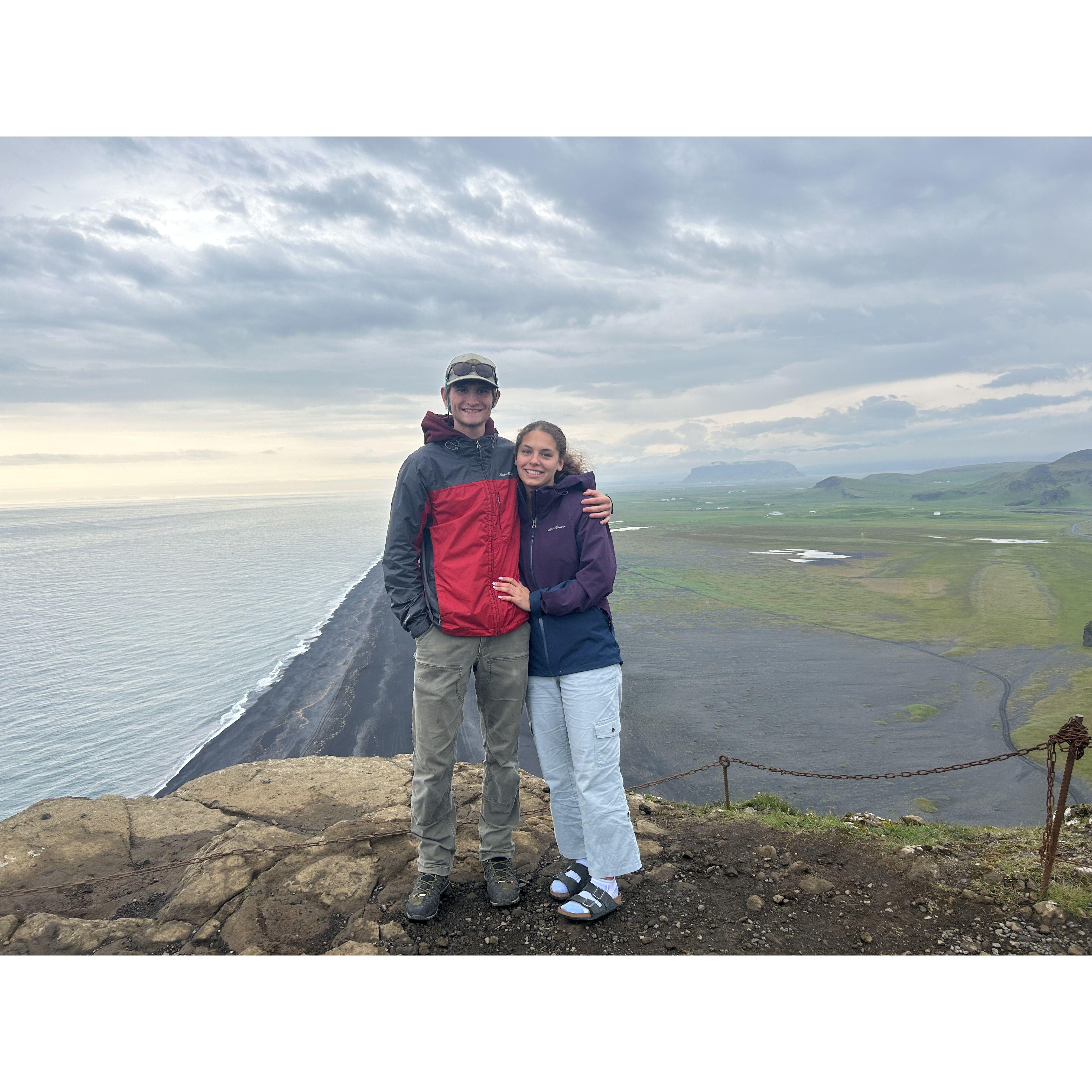 This photo was also taken in Iceland. There was a large black sand beach behind us. We were able to see lots of puffins from this cliff.