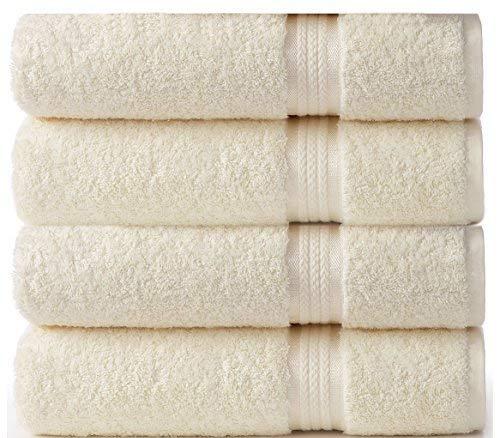 Orient Originals Inc. - Cotton Craft - 4 Pack - Ultra Soft Oversized Extra Large Bath Towels 30x54 Ivory - 100% Pure Ringspun Cotton - Luxurious Rayon Trim - Ideal for Daily Use - Each Towel Weighs 22 Ounces