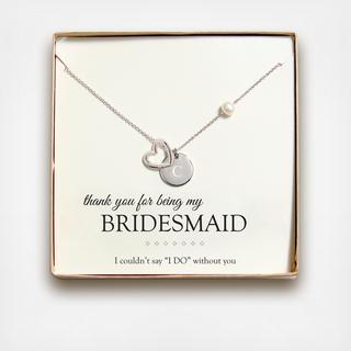 Personalized Bridesmaid Silver Open Heart Charm Necklace