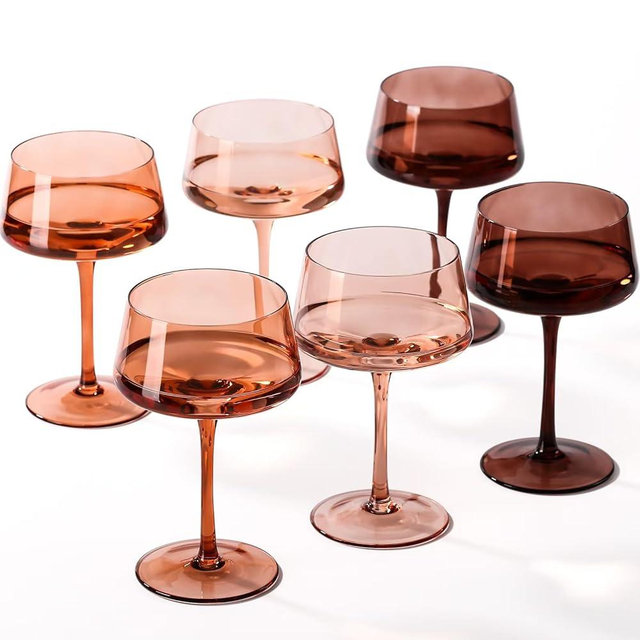 comfit Venus Coupe Glasses Set of 6-13 oz Large Capacity Martini Glassware - Amber Colored Cocktail Glasses- Hand-Blown Colored Champagne Glass-Art Deco Cocktail Glasses Set
