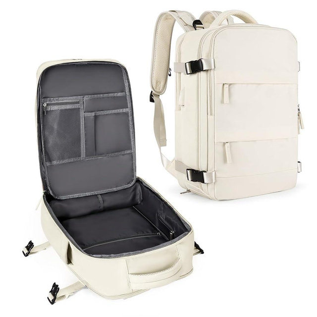 coowoz Large Travel Backpack For Women Men,Carry On Backpack Flight Approved,Hiking Backpack Waterproof Outdoor Sports Rucksack Casual Daypack Fit 15.6 Inch Laptop Shoes Compartment（Off White）