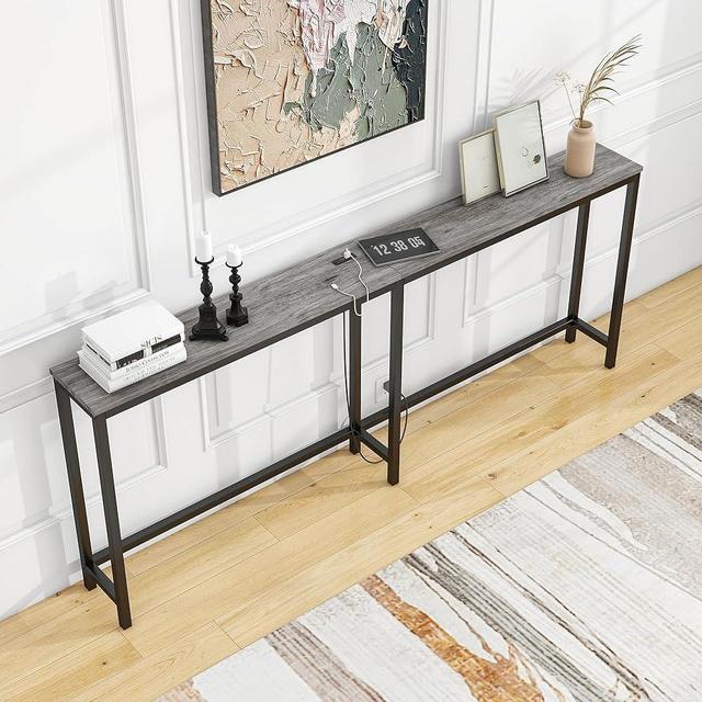 BOFENG 71.5 Inch Thin Console Table with Power Outlets,Narrow Sofa Table with Charging Station,Long Side Table Behind Sofa Couch Table for Entryway,Hallway,Living Room,Foyer,Grey