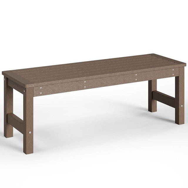 ACUEL 48" HDPE Outdoor Bench, All-Weather & Fade-Resistant 2-Person Garden Bench, Low Maintenance Patio Bench for Garden, Porch & Patio,Brown