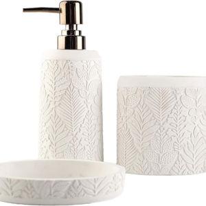Hymmah Bathroom Accessories Set,Toothbrush Holder,Farmhouse Decor,4 Pcs Resin Gift Apartment Necessities, Contain Toothbrush Cup,Soap Dispenser & Dish,Tumbler
