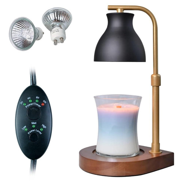 SOKCVSEA Candle Warmer Lamp - Candle Warmer with Timer and Height Adjustable for Compatible with All Jar Candles, Candle Warmer Lamps Vintage Metal (Round Black Adjustable Timer)
