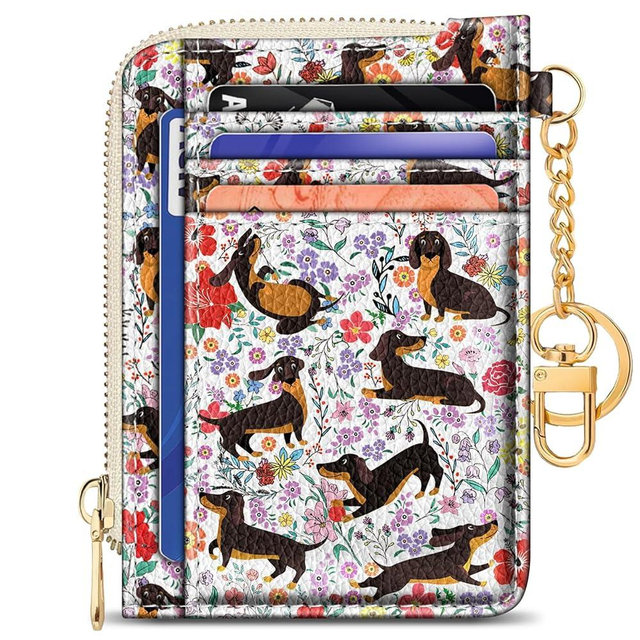 GIANCOMICS Slim Wallet Credit Card Holder Women, Dachshund Rfid Blocking Small Card Case, Keychain Thin Pocket Curved Zipper Wallet, Travel Card Holder PU Leather ID Window, Ladies Female Gifts