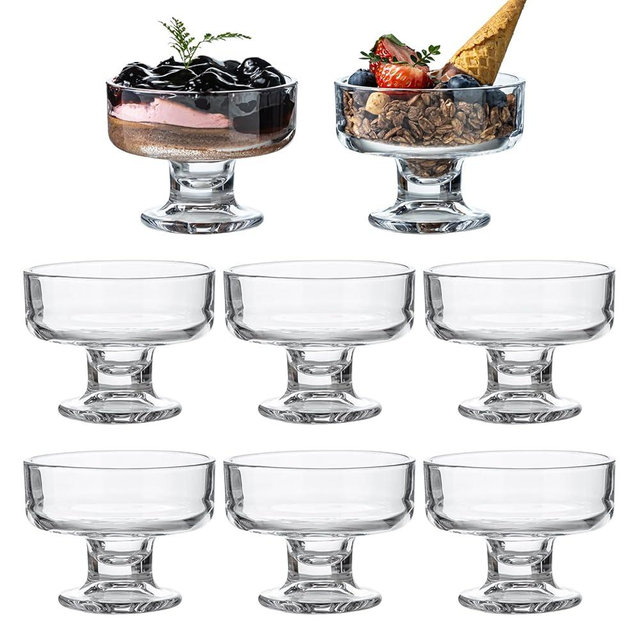 JGKYLDZ 7oz Glass Dessert Bowls,Ice Cream Parfait glasses-Clear Footed Dessert Cups for Sundae Snack Candy Fruit Milkshakes Sherbet Trifle & Cocktail Party (8)