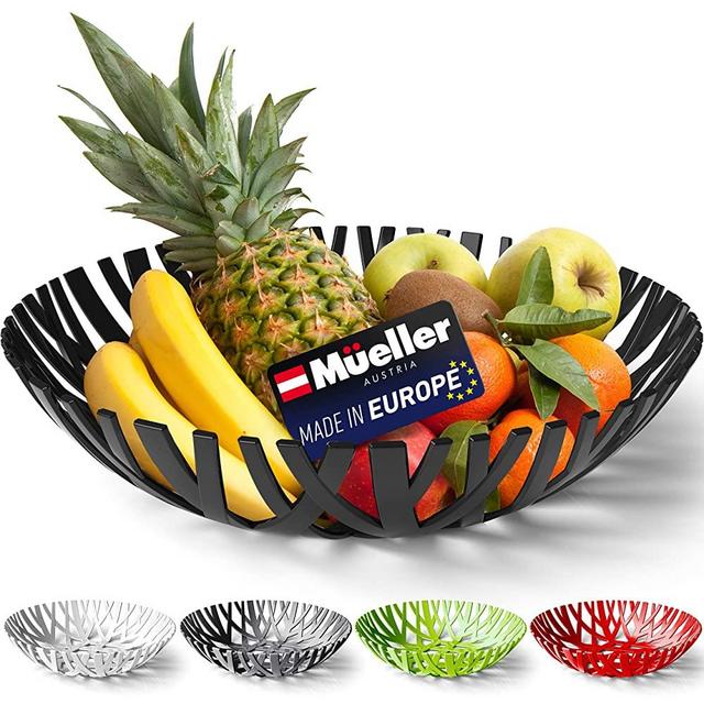 Mueller Fruit Basket, Decorative Fruit Bowl, Fruit and Vegetables Holder for Counters, Kitchen, Countertop, Home Decor, European Made, Black