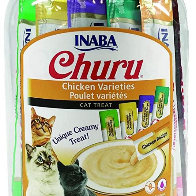 INABA Churu Cat Treats, Grain-Free, Lickable, Squeezable Creamy Purée Cat Treat/Topper with Vitamin E & Taurine, 0.5 Ounces Each Tube, 50 Tubes, Chicken Variety