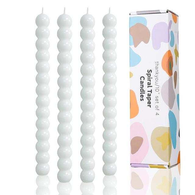 LPUSA White Spiral Taper Candles Twisted Candle Conical Stick Candles for Holiday Wedding Party Wax Unscented Dinner Candle Dripless,Christmas Gift H 10 Inch, 4pcs（White-C）