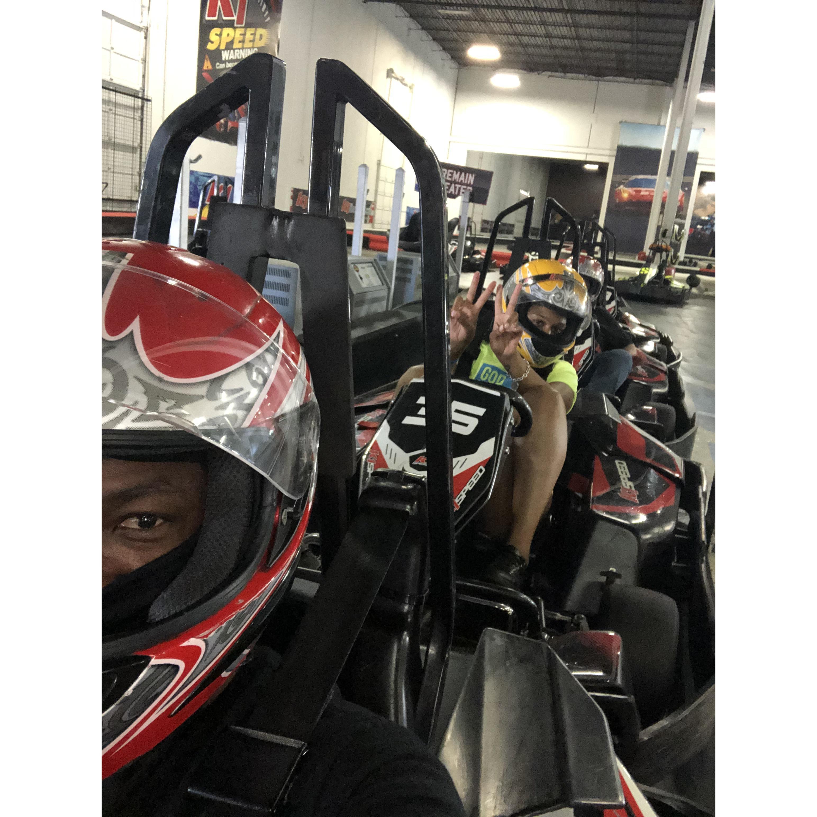 I may have started out behind him, but I ended in front! We're very competitive (lol)