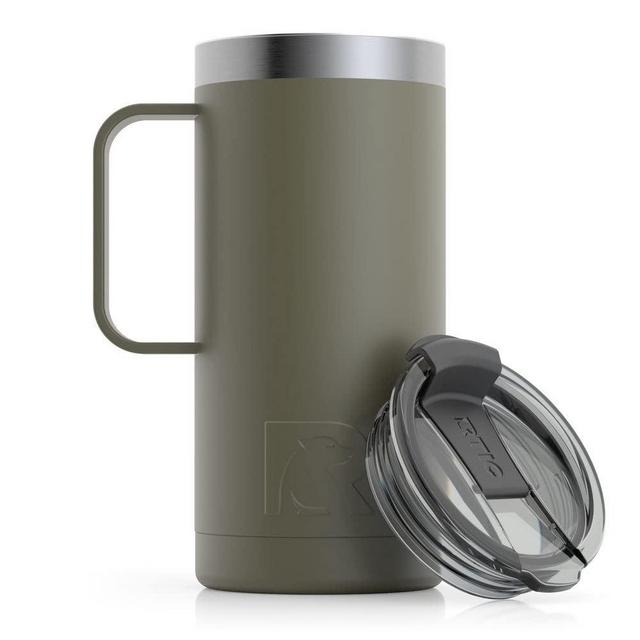 RTIC 20 oz Coffee Travel Mug with Lid and Handle, Stainless Steel Vacuum-Insulated Mugs, Leak, Spill Proof, Hot Beverage and Cold, Portable Thermal Tumbler Cup for Car, Camping, Olive