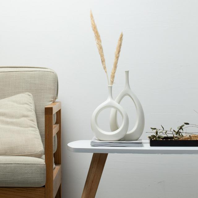 Set 2 Ceramic Bud Vase, Modern Flower Vase Set, Minimalist White Vase, Contemporary Decor