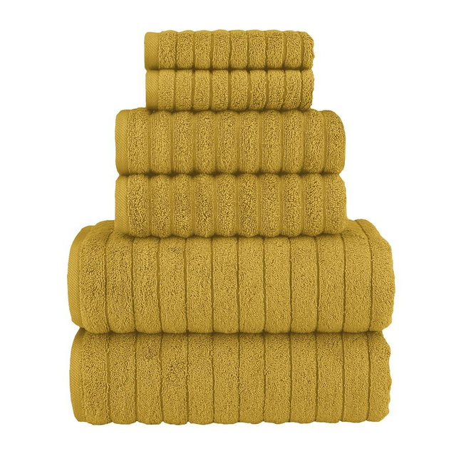 Elegant Comfort 100% Turkish Cotton Corduroy Ribbed Luxury Bath Towels 6-Piece Set, Premium Feel - Quick Dry, Highly Absorbent, Contains 2 Bath Towels, 2 Hand Towels, and 2 Washcloths, Gold
