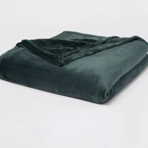 Full/Queen Microplush Bed Blanket Pine - Threshold™: Solid Green, Midweight, Modern Decor, Double-Turned Hems