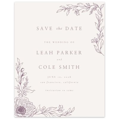 Light Oatmeal, Purple Wedding Digital Save the Date - Fiora Portrait