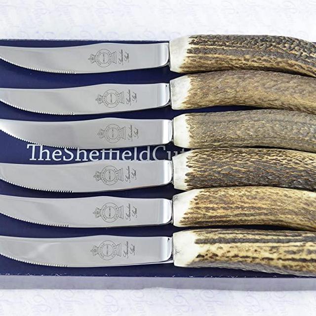 Six Boxed Genuine Stag Horn/Antler Handle Steak Knife Made In Sheffield England Stamped Sheffield England