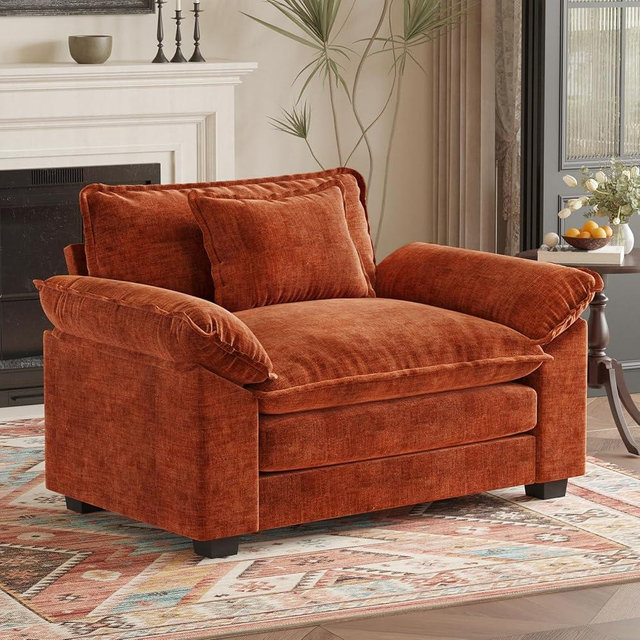 HUSFU Oversized Accent Chair, 49.5'' W Chenille Cloud Sofa Chair with Deep Seat and Extra Wide Armrests, Comfy Reading Armchair for Bedroom, Living Room, Terracotta Orange