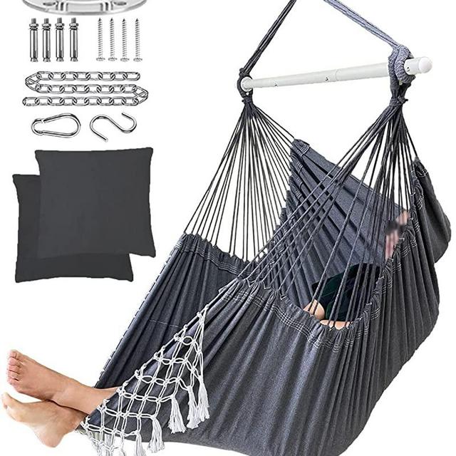 MIZTLI Hammock Chair Hanging Chair Swing Chair XXL Large Macrame Swing- Max 500 Lbs－2 Cushions & All Hanging Kit Included