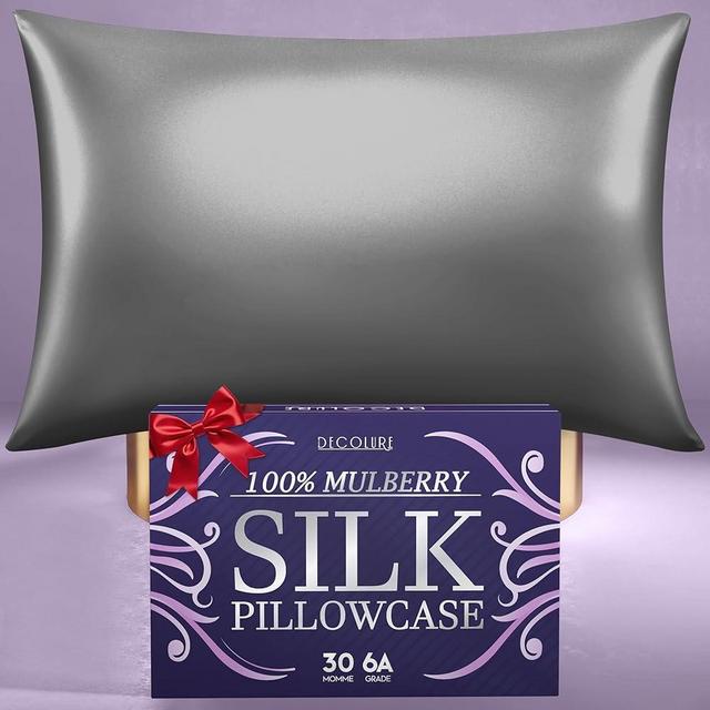 DECOLURE 100% Pure Mulberry Silk Pillow Case King Size – Highest Grade 30 Momme 6A+, Luxuriously Soft & Cooling Silk Pillowcase for Hair & Skin, Hypoallergenic, Breathable, Hidden Zipper (Grey)