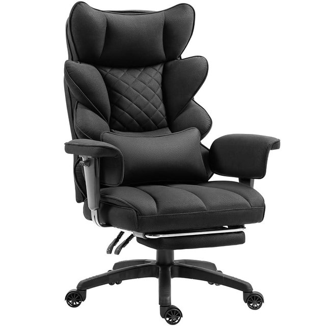 Dowinx Big and Tall Office Chair with Pocket Spring Cushion,High Back Computer Gaming Chairs with Adjustable Armrests,Executive Desk Chairs with Lumbar Support and Footrest,Fabric-Black