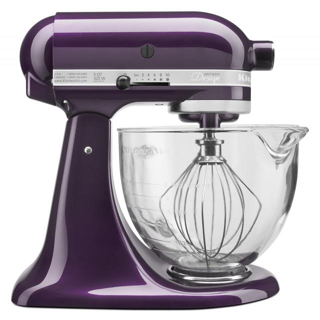 KitchenAid KSM155GBPB Artisan Design Series 5 Quart Tilt-Head Stand Mixer with Glass Bowl, Plumberry, Closeout