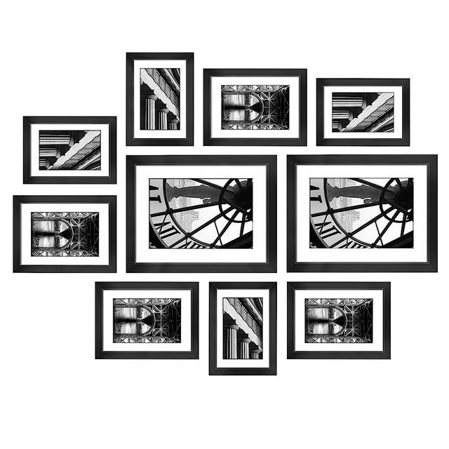 LaVie Home Gallery Wall Frame Set of 10, Four 4x6 Pictures, Four 5x7 Pictures, and Two 8x10 Collage Photo Frame with White Mat, Hanging or Tabletop Display, Black Gallery Wall Kit