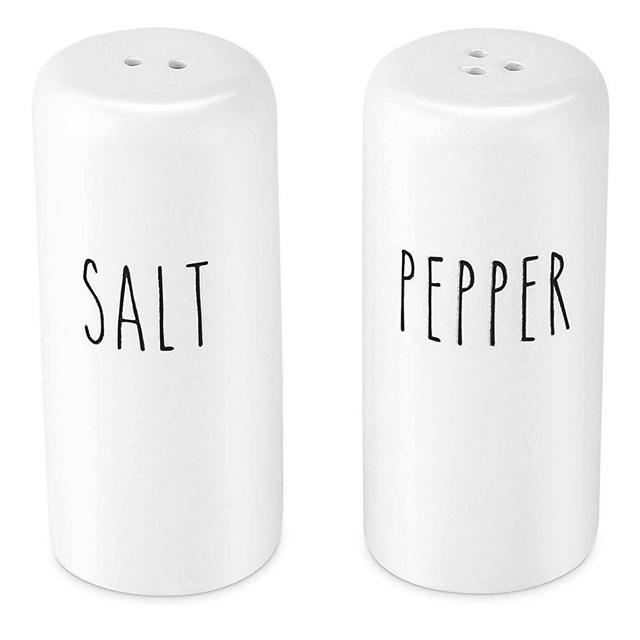 Farmhouse Salt and Pepper Shakers Set - Rustic Salt and Pepper Shakers Set - Cute White Salt and Pepper Shakers for Your Farmhouse Kitchen, Sturdy Ceramic, 3.4 oz Capacity, Rust-Free