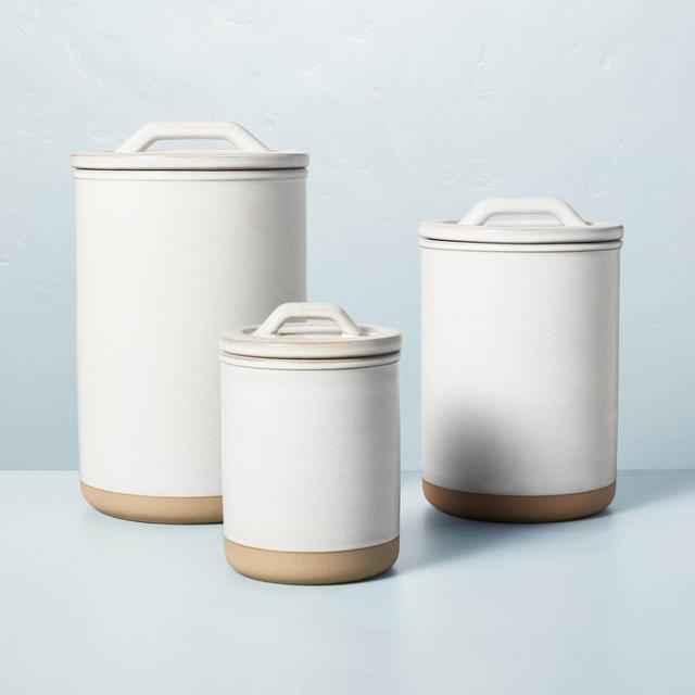 3pc Modern Rim Stoneware Canister Set Cream/Clay - Hearth & Hand™ with Magnolia