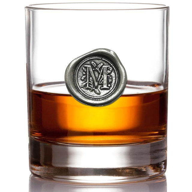 English Pewter Company 11oz Old Fashioned Whiskey Rocks Glass With Monogram Initial - Unique Gifts For Men - Personalized Gifts With Your Choice of Initial (M) MON113