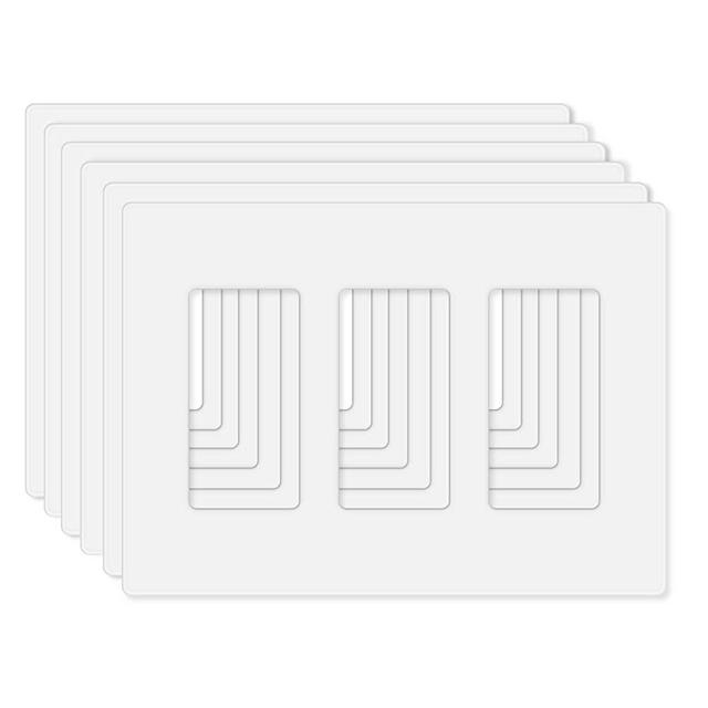3-Gang Screwless Wall Plate Cover, Decorator Outlet Cover for Light Switches, Dimmers, GFCI, Receptacle, UL Listed, White (6-Pack)