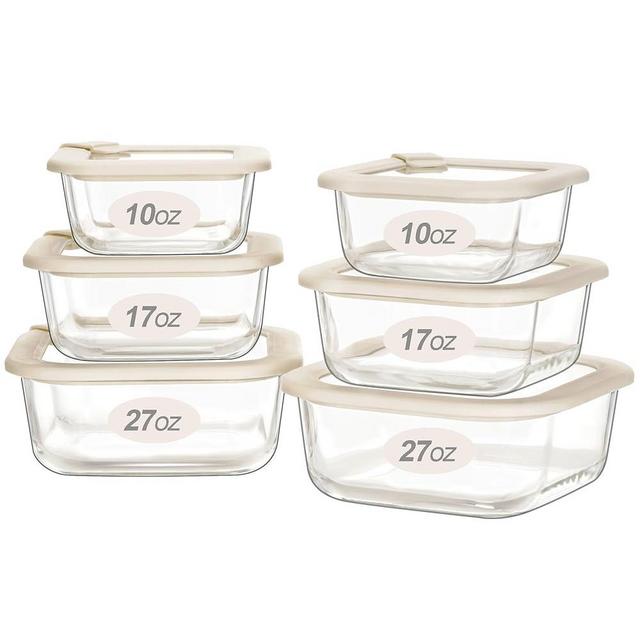 Urban Green Glass Food Storage Containers with Glass Lids, Microwave Safe Glass Food Container Set, Square Airtight Glass Food Container Set, LeakProof, 100% Plastic Free, White Color, 6 Pack