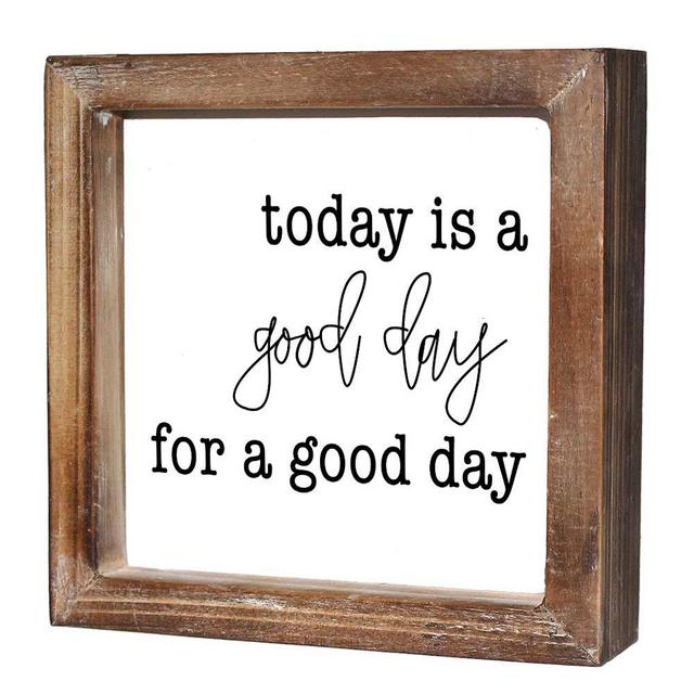MACVAD Today is A Good Day for A Good Day Inspirational Wood Box Sign for Home Decor,Freestanding Mini Wood Block Sign for Desk,Shelf or Wall Display 6" x 6" x 1.57"