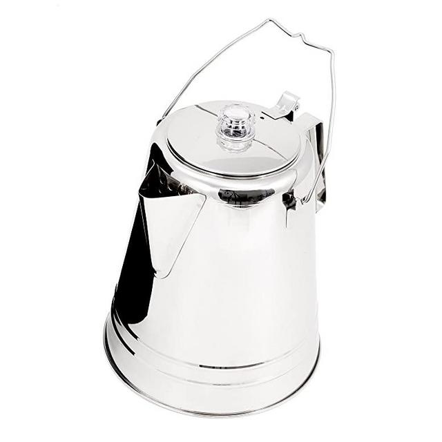GSI Outdoors Glacier Stainless Steel Percolator Coffee Pot | Ultra-Rugged for Brewing Coffee Over Stove and Fire | Ideal for Group Camping, Polished Stainless, 8 Cup (65008)