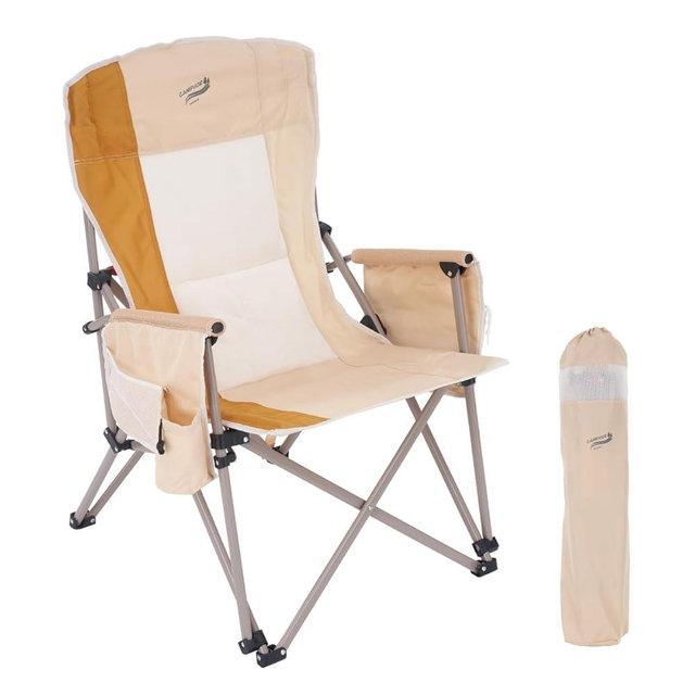 Camphor Designs Heavy Duty Portable Folding Camping Chair for Adults with Padded | for Outdoor & Sports, Backpacking, Beach, Lawn, Hunting, Tailgating, Fishing | Supports 400 Lbs (Single, Beige)