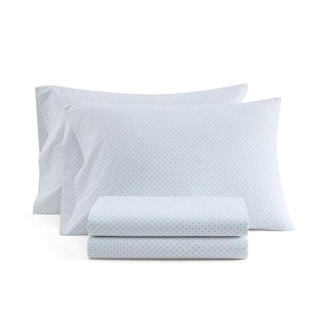 Martha Stewart - King Size Sheets Set, Crisp & Tailored Cooling Sheets with a Naturally Smooth Cotton Percale Lightweight Feel - Bed Sheets with Matching Pillowcases & Fitted Sheet (Polka Dot Blue)