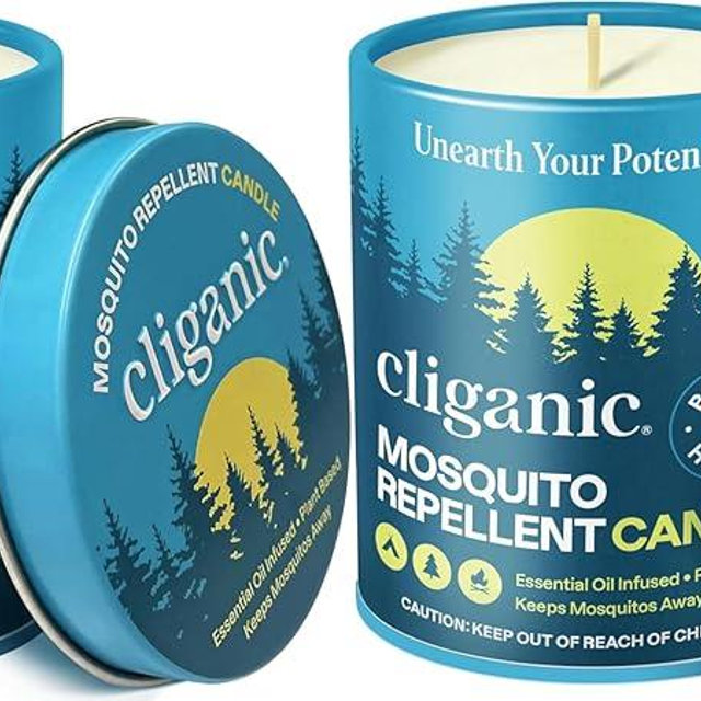 Cliganic Natural Mosquito Repellent Candle (9oz, Pack of 2) | Citronella, DEET Free, Essential Oil Infused for Outdoor, Camping | Burns 40 Hours