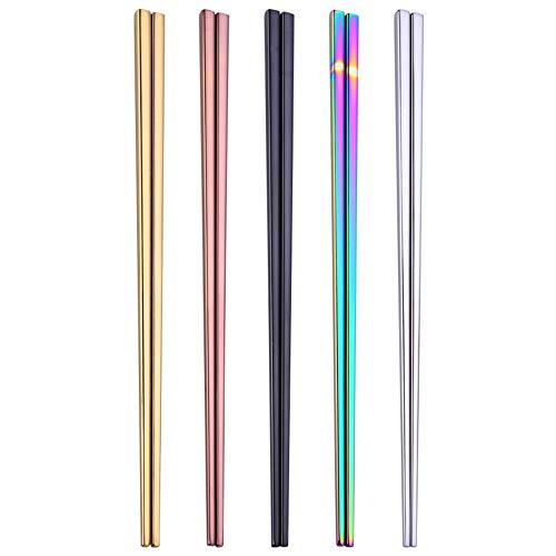 HuaLan Stainless Steel Chopsticks Series-Reusable Multicolor Lightweight 304 Stainless Steel Chopsticks Metal chopsticks 5 Pairs Gift Set