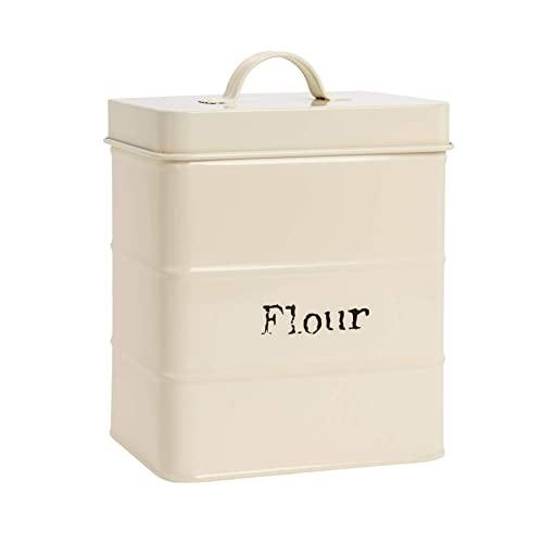 Harbour Housewares Industrial Flour Canister - Vintage Style Steel Kitchen Storage Caddy with Lid - Cream