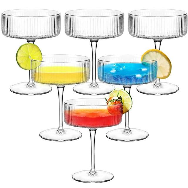 Liengoron 6pcs Martini Glasses Ribbed Coupe Glasses 10oz Vintage Cocktail Coupe Glasses Elegant Champagne Galssware Set Bar Drinking Glasses for Cocktail Wine Champagne Dessert