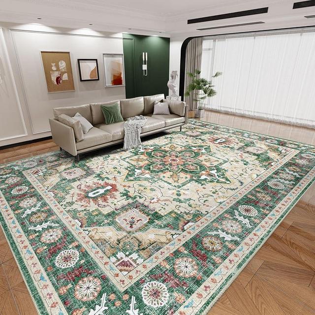 Vamcheer Vintage Washable Rug 8'x10' - Soft Green Large Rugs for Living Room, Bedroom, Dining Room, Home Decor, Machine Washable Area Rugs Non-Slip Non-Shedding