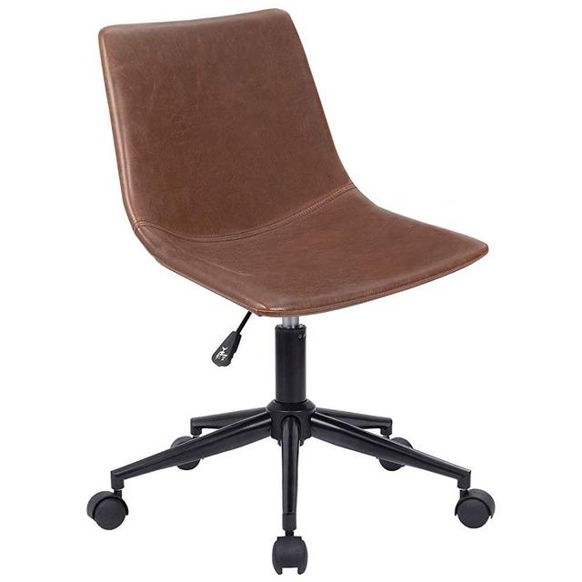 Homall Mid Back Task Chair Brown Leather Computer Office Chair Low Back Adjustable Swivel Vanity Chair Modern Armless Ribbed Conference Chair