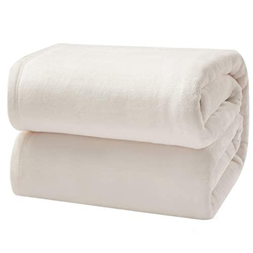 Bedsure Flannel Fleece Blanket King Size (108"x90"), Cream - Lightweight Blanket for Sofa, Couch, Bed, Camping, Travel - Super Soft Cozy Microfiber Blanket