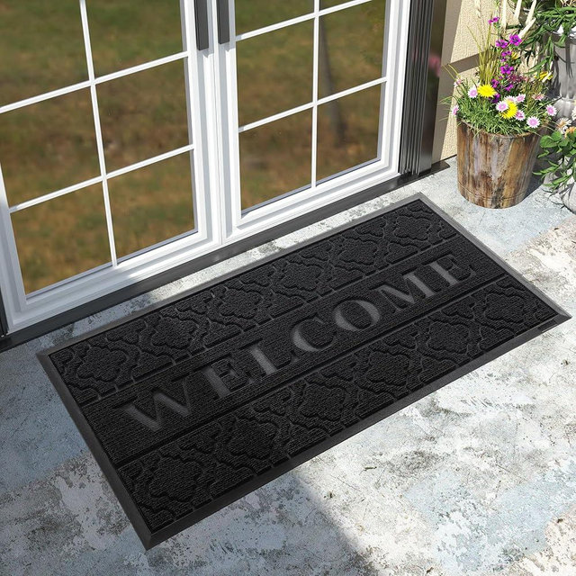 Yimobra Welcome Door Mat, Heavy Duty Sturdy Front Door Mat for Home Entrance, Garage and Garden Outside Entryway Floor Mat, Non Slip, Fade Resistant, Easy Clean, 47 x 24 Inch, Black