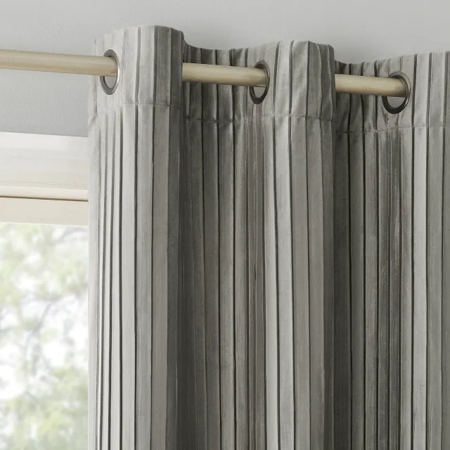 40"x96" Sun Zero Blackout Cascade Pleated Velvet Grommet Curtain Panel Gray: Modern Indoor Solid Velvet
