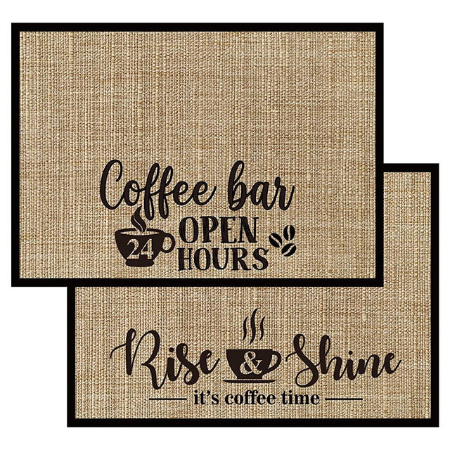 2 Pieces Coffee Bar Mat, 20 x 14 Inch Burlap Placemat with Fabric Backing Coffee Bar Accessories Decor for Coffee Machine, Coffee Bar, Coffee Station Accessories Decor (Fresh Style)