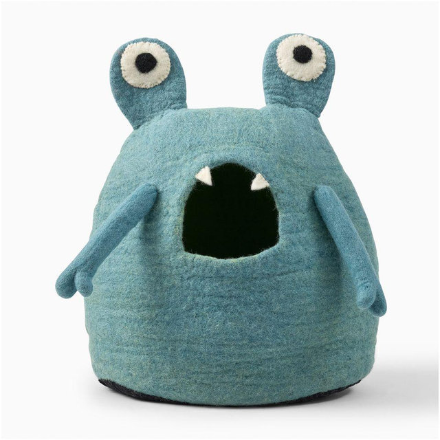 Halloween Felt Monster Candy Bowl, Light Blue