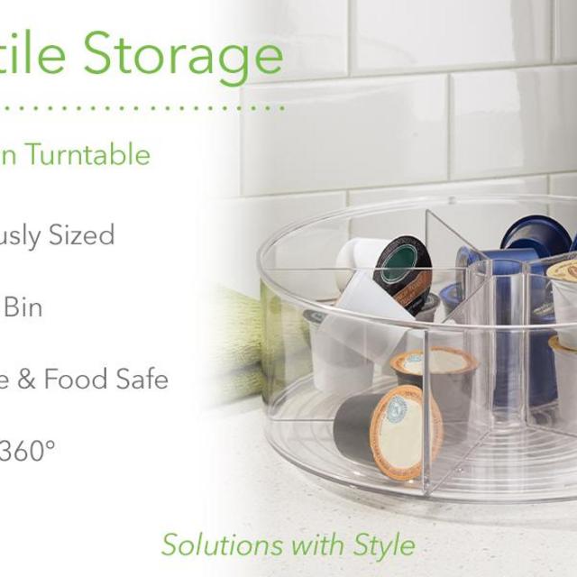mDesign Divided Lazy Susan Turntable Storage Container for Kitchen Cabinet, Pantry, Refrigerator, Countertop Food Safe - Spinning Organizer for Kids/Toddler's Food Pouches - 5 Sections, Clear