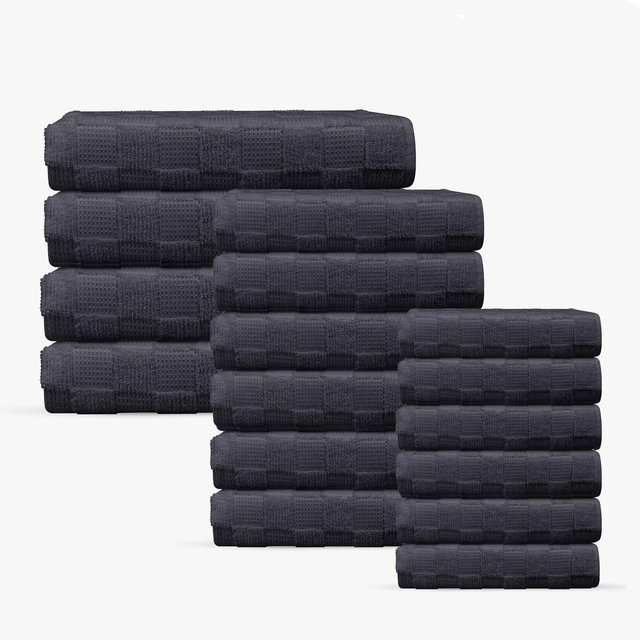Depera Home 16pc Waffle Terry Turkish Assorted Bath Towel Set Anthracite